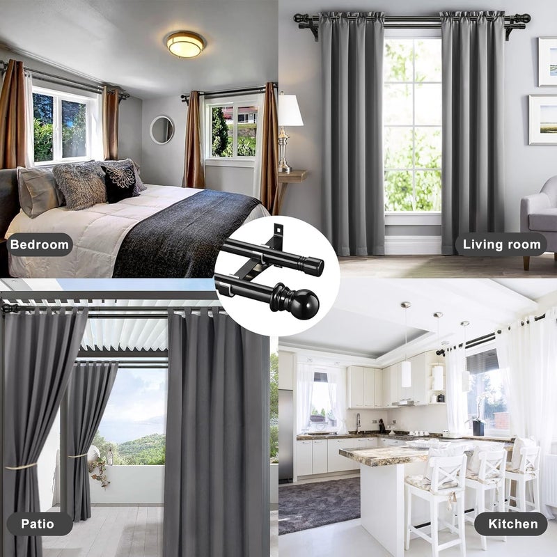 SOMUNS Double Curtain Rod 30 to 72 Inch, Blackout Curtain Rods for Windows with Heavy Duty Snap-On Bracket, 1 inch Stainless Steel Dual Rods for Drapes and Curtains, Adjustable Sections, Decorative Finals - Image 4